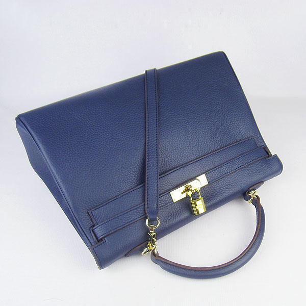 High Quality Hermes Kelly 35cm Togo Leather Bag Dark Blue 6308